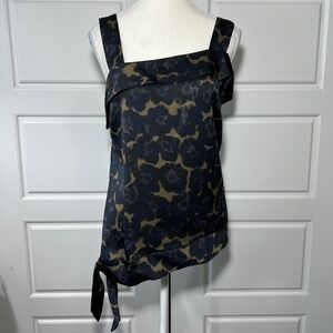 Banana Republic Asymmetrical Classy Flowy Floral Blue Brown Black Tie Tank Top S